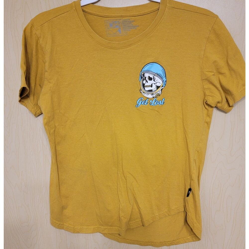 Dichotomy DK Womens Size Small Yellow T-Shirt "Get Lost" Astronaut Skeleton Moon